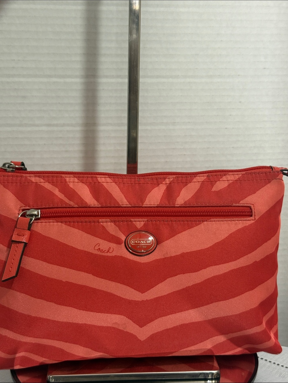 Coach Coral Zebra-Print Zip Cosmetic Pouch